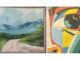 Two original paintings by Hillsdale teen artist Priya Bavalia, on display at the Hillsdale Free Public Library in August. The works reflect her range—from serene landscapes to bold, abstract portraiture—and are part of her exhibition to raise awareness and funds for the Pulmonary Hypertension Association.