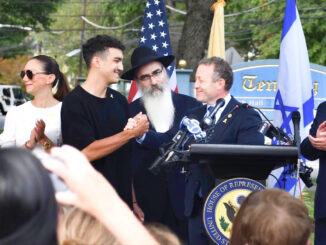 Rep. Josh Gottheimer (D-5) joins local leaders and the Alexander family in Tenafly on a lovely Sept. 29 to dedicate a street named “Edan Alexander Way.” Alexander, 21, a Tenafly High School graduate and dual U.S.–Israeli citizen, was kidnapped on Oct. 7, 2023, when Hamas launched its surprise assault on Israel. Via Peter Figueroa.