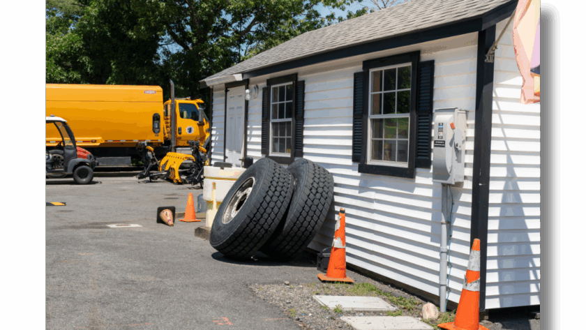 Partial view of the long-serving temporary base of operations for the Township of Washington Department of Public Works, 2025. John Snyder photo.