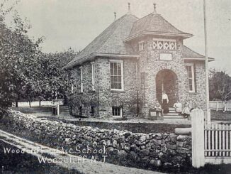The Woodcliff schoolhouse opened 130 years ago this week, on Sept. 9, 1895. The borough had broken off from Washington Township just a year earlier. Designed by an architect who also became the first mayor, the building was constructed with stones gathered from the surrounding fields of the farming community. Pictured here are teachers and several students on the front steps, circa 1905.
