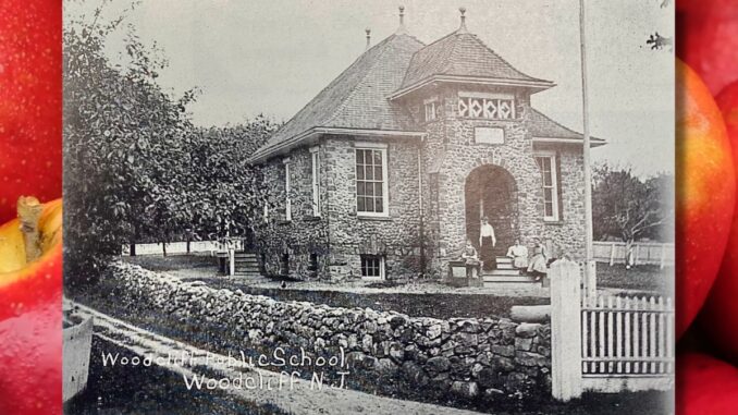 Woodcliff Public School BIT The Woodcliff schoolhouse opened 130 years ago this week, on Sept. 9, 1895. The borough had broken off from Washington Township just a year earlier. Designed by an architect who also became the first mayor, the building was constructed with stones gathered from the surrounding fields of the farming community. Pictured here are teachers and several students on the front steps, circa 1905.