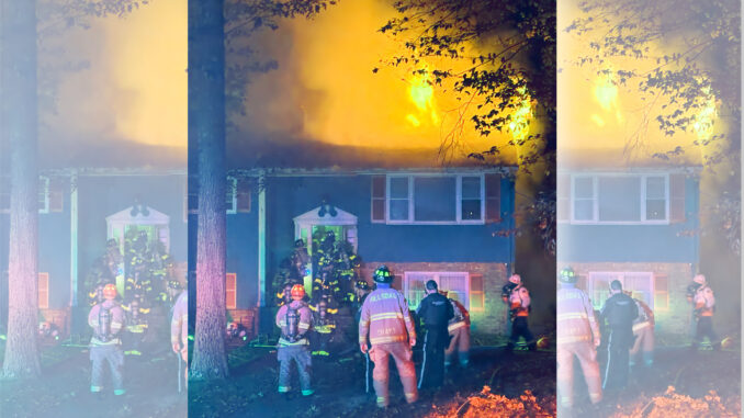 Hillsdale Fire Oct. 21, 2025 Firefighters battle a blaze at 29 Ellen Court in Hillsdale early Oct. 21. Ten firefighters sustained non-life-threatening injuries after a flashover occurred inside the structure. The cause of the fire is under investigation by the Bergen County Prosecutor’s Office Arson Squad and the Hillsdale Fire Marshal, officials said. HFD photo.