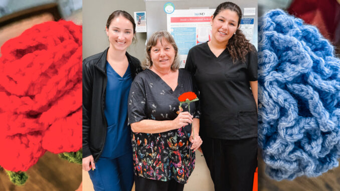 Valerie Kimel 2 Making a difference: Pascack Hills High School senior Valerie Kimel with infusion nurses Erin Melvin and Cheryl Butler. Courtesy photo.