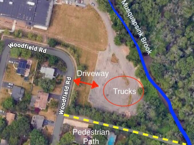 Aerial view of the Bethany Church property in Washington Township, where the township proposes to lease a 1.25-acre lot for temporary DPW vehicle storage.