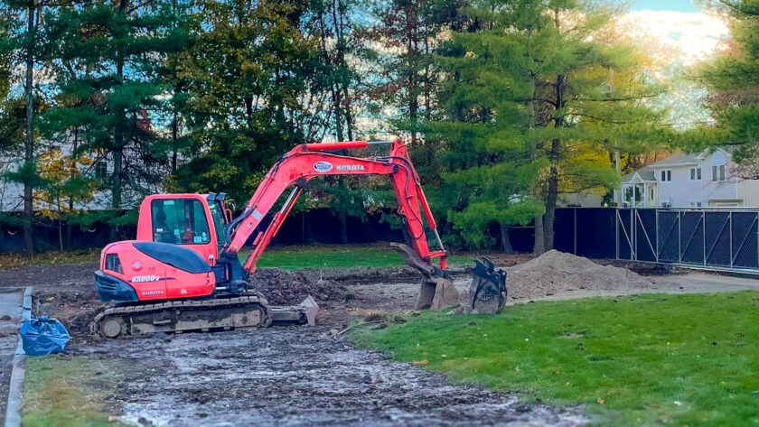 A new driveway for Department of Public Works vehicles takes shape at the Bethany property in this Nov. 1 photo. A final public hearing on the plan to lease space from the church is scheduled for the Monday, Nov. 10 council meeting. (Photo by Mike Olohan)