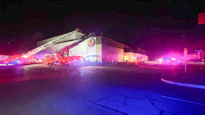 Firefighters from Hillsdale and mutual aid departments operate at ShopRite early Nov. 15 after a sprinkler-controlled fire broke out in the store’s bakery area. Crews stretched a line, confirmed no extension, and spent more than an hour ventilating the large building. (Photo courtesy Hillsdale Fire Department)