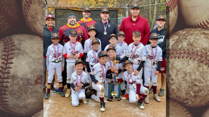 Front to back, left to right: Mason Cantamessa, Santino Torres, Leo Waters, Nicholas Powers, Samay Shah, Connor Sharkey, Luke Quiñones, Parker Kent, Tyler Crisafulli, Ronan Eck, David Betancourt Jr., Alexander Mercado; assistant coaches Nishant Shah, Sean Sharkey and Patrick Powers; head coach Greg Waters; and Josh Quiñones and Howie Kent. Sarah Eck photo.