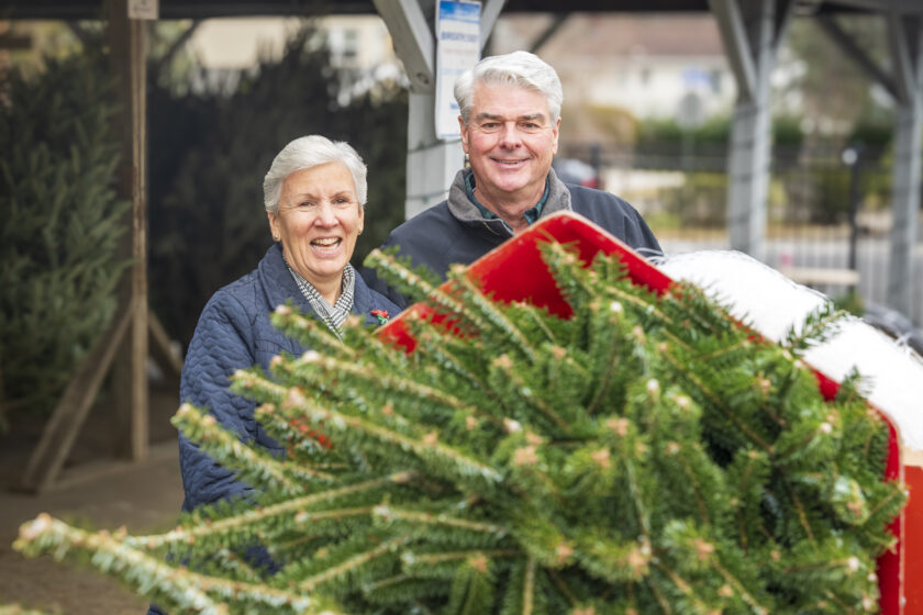 Township of Washington residents Mel and Claudia Carroll are happy with their Frazier fir, bought on a crisp Dec. 7, 2025 at Memorial Field. John Snyder photo.