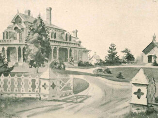 The magnificent Riley estate, Brookside Pines, stood across from the church site and hosted lawn parties that raised money for the building fund. In 1955, the parish built a school behind the Victorian house. After serving as a preschool and convent, the home was demolished, in 2002.