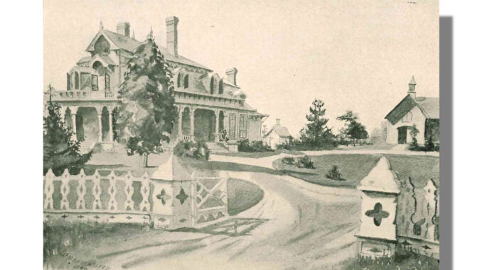The magnificent Riley estate, Brookside Pines, stood across from the church site and hosted lawn parties that raised money for the building fund. In 1955, the parish built a school behind the Victorian house. After serving as a preschool and convent, the home was demolished, in 2002.