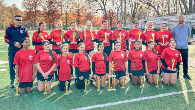 Front to back, left to right: Natalie Habana, Mikaela Polk, Maia Congiusti, Liliana Polvere, Jackie Giella, Alyssa Mulhern, Gabriella Aguilar, Victoria Terranova, Megan Ryan, head coach Tom Mulhern, Ella Viggiani, Katie Tucker, Juliette Rose Connelly, Frankie Argenzia, Lauren Bianchi, Sara Dauble, Josheau Feingold, Penny Stolfe, Emma Vitale, and assistant coach Mark Tucker. Not pictured: Miranda Gray.