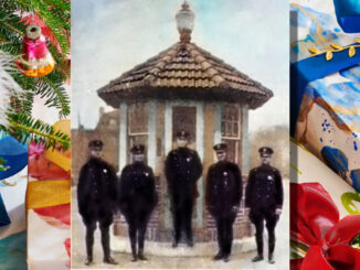 Hillsdale’s police force in 1928: James Holland, Charles Bulach, Chief Lawrence Foley, William Bulach, and Henry Koelsch. The starting salary for a Hillsdale police officer was $1,650, while the chief made $2,000 a year.