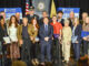 U.S. Rep. Josh Gottheimer with the Fifth District’s latest “Hometown Heroes” honorees at the district’s Hometown Heroes Ceremony, held Monday, Dec. 15 at the Barrymore Film Center in Fort Lee — among them Westwood student leader Jordan Schwartz, Woodcliff Lake resident Jennifer Errity, and Montvale honorees Valerie Kimel and Chief Geoffrey Gibbons. Via Haradan Bottomley of Joshh Gottheimer’s office.