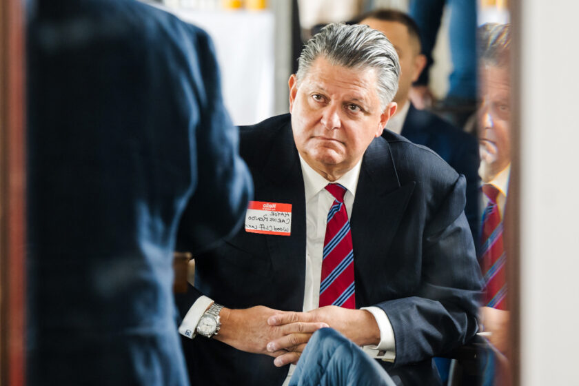 Woodcliff Lake Mayor Carlos Rendo listens as his Park Ridge counterpart, Keith Misciagna, speaks at the Greater Pascack Valley Chamber of Commerce Breakfast With the Mayors in Westwood on Wednesday, Jan. 21, 2026. When it was his turn to speak, Rendo discussed affordable housing and other hot-button issues. (John Snyder photo)