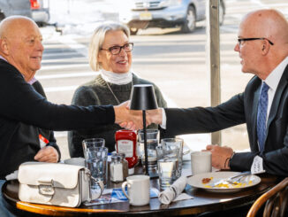 Left to right: Ken and Monique Hickey and Mark Durkin share a table at the Greater Pascack Valley Chamber of Commerce Breakfast with the Mayors, held at Tavern at the Iron Horse on Wednesday, Jan 21, 2026.. John Snyder photo.