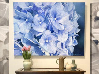 River Vale painter Jean Marie Bucich recently completed “Homage to the Blue Porch” (36x48), inspired by Newport artist Howard Gardiner Cushing. Bucich will also exhibit “Earth Soul” in the Newport Art Museum’s “Springboard” show.