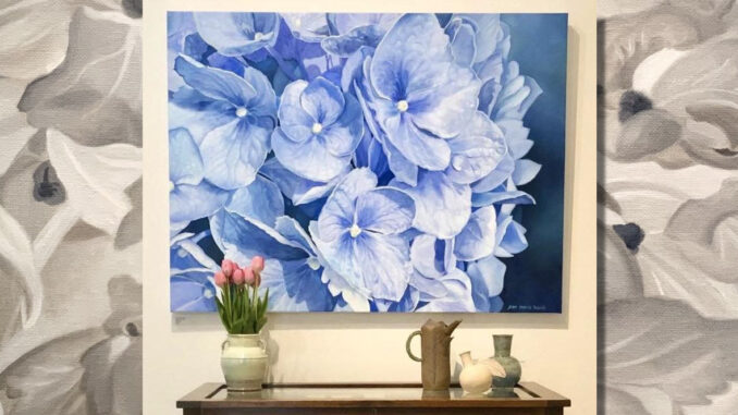 River Vale painter Jean Marie Bucich recently completed “Homage to the Blue Porch” (36x48), inspired by Newport artist Howard Gardiner Cushing. Bucich will also exhibit “Earth Soul” in the Newport Art Museum’s “Springboard” show.