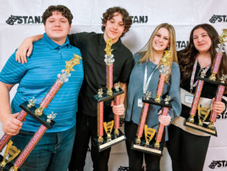 From left, Jake Wawra, Ethan Lekaj, Kayla Klas and Anna Stern, seniors with Pascack Valley High School Theatre, who placed at the Speech & Theatre Association of New Jersey Governor’s Awards Competition. Courtesy photo.