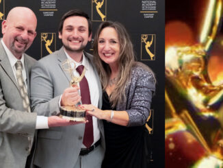 With his latest Emmy, Killian Gilroy poses with his parents, Mike and Chris, in a courtesy photo.
