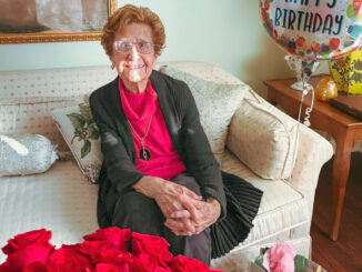 A bouquet of red roses blooms as Emerson resident Francesca Ianora, a beloved former schoolteacher in the borough, celebrates her 105th birthday — honored by the mayor and council at their Jan. 20 meeting. Mayor Danielle DiPaola, a former student of Ianora’s, calls her “one of our most treasured residents.” (Danielle DiPaola photo.)