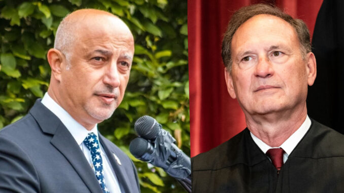 Montvale Mayor Michael Ghassai, left, in a file photo, and Associate Justice Samuel Alito, Getty Images/Pool photo.