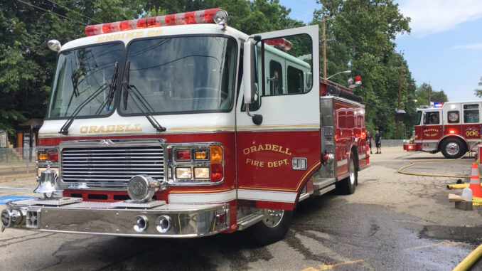 Oradell Engine 23. Firefighters battled a two-alarm house fire at a Poplar Avenue residence over Super Bowl weekend. Crews from Oradell were assisted by mutual aid departments, including Westwood and Emerson, amid high winds and frigid temperatures that complicated firefighting operations. Oradell Fire Department via Facebook.