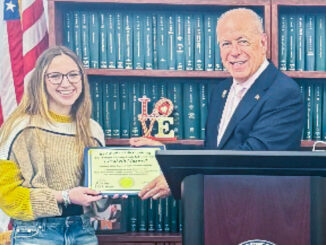 Bergen County Clerk John S. Hogan presents the Five-Star Student Award to Elizabeth Maxwell, a senior at Northern Valley Regional High School at Demarest. Courtesy photo.