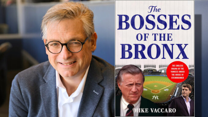 Mike Vaccaro, New York Post columnist and Hillsdale resident, with his new book, The Bosses of the Bronx, which he will discuss at the Hillsdale Free Public Library. Courtesy photo.