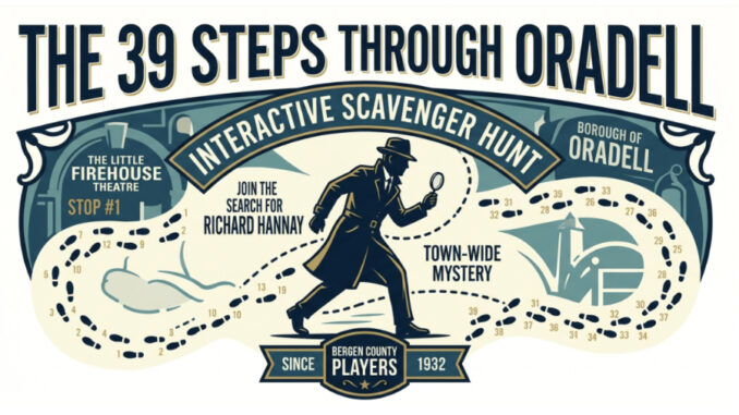 Participants can follow the trail of clues across Oradell as part of Bergen County Players’ “The 39 Steps” interactive scavenger hunt, running April 30–May 3 and tied to the theater’s upcoming production.