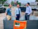 Matt Epstein, manager of the Montvale Farmstand, joins Mayor Mike Ghassali and Administrator Joe Voytus inside one of the 40 raised-bed containers planned for the borough’s new community garden. Photo by Mike Olohan.