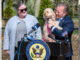 Westwood Councilwoman Erin Collins hosts Rep. Josh Gottheimer and his dog Rosie at Westvale Park on April 7, during Animal Cruelty Prevention Month. Gottheimer outlined new federal proposals targeting gaps in how animal abuse cases are prosecuted, particularly when they cross state lines or occur on federal property. John Snyder photo.
