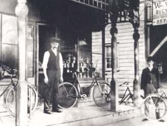 Bicycles were already a common sight in Westwood by the late 19th century, as reflected in archival images of local shops and riders.