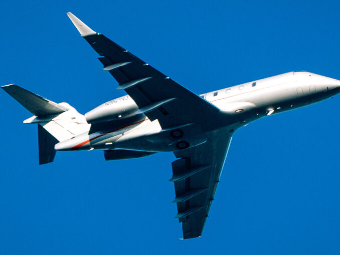 A small jet aircraft flies over the Township of Washington in fall 2025. Air traffic connected to Teterboro Airport is a near-constant presence — and to many a tiresome intrusion for Pascack and Northern Valley residents. Credit John Snyder.