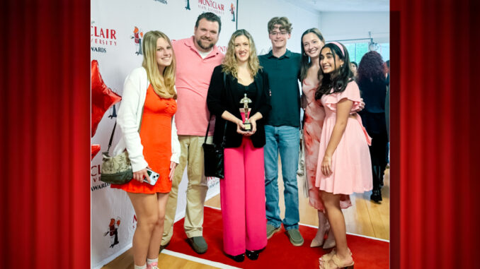 Foxy Award winners and theatre leaders celebrate Pascack Theatre’s success at the 2026 MSU Foxy Awards. Pictured, from left, are Kayla Klas of Hillsdale, a Pascack Valley senior; Tom Lupfer of Hillsdale, PV Theatre co-director; Merielle Lupfer of Hillsdale, PV Theatre co-director; Erik Martin of Hillsdale, a Pascack Valley senior; Kelsey McGrail of Fanwood, PV Theatre choreographer; and Maya Teckwani of Hillsdale, a Pascack Valley senior.