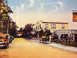 ‘THAT GOOD GULF GASOLINE’: Park Street in Montvale circa 1930.