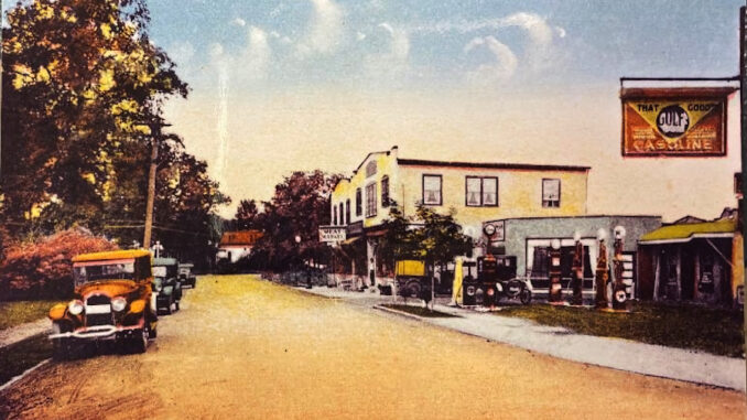 ‘THAT GOOD GULF GASOLINE’: Park Street in Montvale circa 1930.