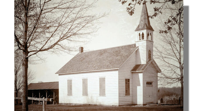 The First Methodist Episcopal Church of Montvale, on Summit Avenue east of Spring Valley Road, as it appeared around 1900. A stable behind the church allowed congregants to leave their horses during services. Montvale was then a farming community of about 400 residents. Today, the roughly 140-year-old structure serves as a private residence.