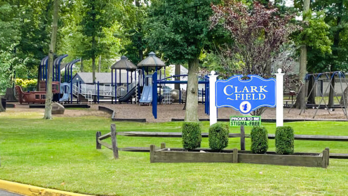 Clark Field, tucked into a residential neighborhood at the intersection of Monroe Avenue and Cross Street in Washington Township, features a Little League baseball field, basketball court, calisthenics area, playground and restrooms, with on-street parking available.