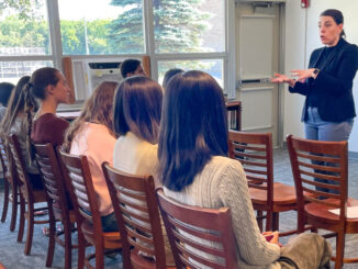 Dr. Jenna Russo, director of research and head of the Brian Urquhart Center for Peace Operations at the International Peace Institute, meets with 30 AP World History seniors to discuss her work with the United Nations and IPI. Via Mary Doherty.