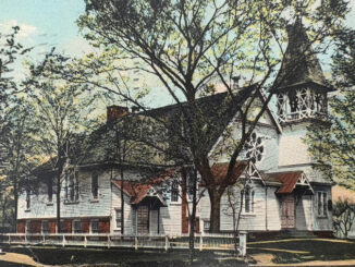The Westwood Reformed Church, founded in 1886, was constructed the following year on the site of an earlier chapel at Third and Park avenues. This image dates to the early 1900s, not long after the church had been wired for electric light. It was quite an exciting moment when the lights were turned on for the first time during the Sunday evening service on Sept. 28, 1902.