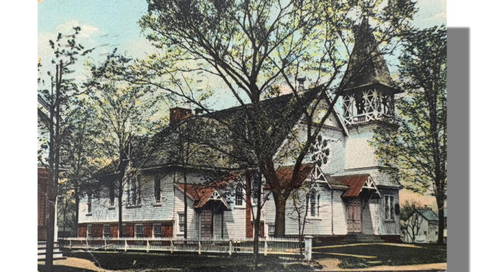The Westwood Reformed Church, founded in 1886, was constructed the following year on the site of an earlier chapel at Third and Park avenues. This image dates to the early 1900s, not long after the church had been wired for electric light. It was quite an exciting moment when the lights were turned on for the first time during the Sunday evening service on Sept. 28, 1902.