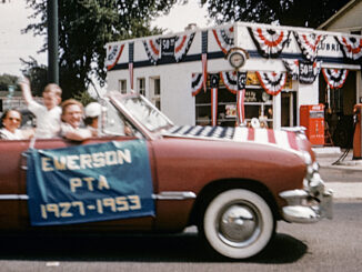 Photographs were made during the enormous parade that took place on July 4, 1953. The images were provided to the Pascack Historical Society by Gregory Wieting of Emerson, who scanned and color-corrected the Kodachrome slides.
