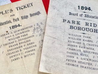 RIVAL TICKETS: Ballots from Park Ridge’s first school board election, held July 20, 1894, show the competing People’s Party—dubbed the “Hayseeds” by its opponents—and Citizens’ Party, representing the borough’s newer commuter population. A six-way tie for the final five seats ultimately was settled by drawing the candidates’ names.