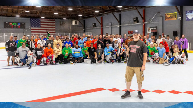 Skate for Tommy: More than 100 hockey players and more than 400 family members, friends, former teammates and supporters gathered June 20 at the Inline Skating Club of America in North Arlington for the "Skate for Tommy" charity tournament, honoring Park Ridge resident, coach and longtime player Tom Smith as he prepares to undergo a stem cell transplant in his fight against multiple myeloma. Photo by Manny Fernandes.