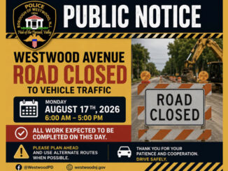 Westwood Avenue in downtown Westwood will be closed between Broadway and Kinderkamack Road on Aug. 17 for milling and repaving work.