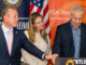U.S. Rep. Josh Gottheimer, left, joins Hayley and Adam Kupperman at Memorial Sloan Kettering Bergen in Montvale on Sept. 22 as Adam shares their daughter Kylie’s story. The bipartisan “Kylie’s Law” would give pediatric cancer experts a greater voice in state cancer planning. Photo by John Snyder.