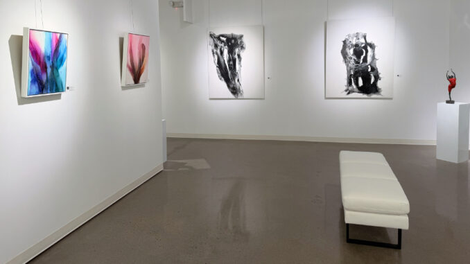 “Between Forms” brings together works by women artists Brittany Clifford, Marina Chisty, Soo Kim and Oxana Kovalchuk at Sfumato Gallery, 24 Booker St., Westwood. Exploring the space between abstraction and recognizable imagery, the exhibition runs through Oct. 23. Admission is free.