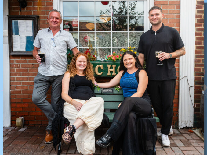 Celebrating the Late Rose Marie Farrelly on Sunday, Sept. 13, 2026 with a balloon release and bench dedication with family and friends at P.J. Finnegan’s downtown. Here, her husband, Luke, son, Desmond, and daughters, Denise and Nicole. John Snyder photo.