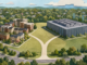 Conceptual illustration of competing housing and data-center uses for a redevelopment site. It does not depict the KPMG property or an actual site plan. In an irony not lost on us, the image was generated with OpenAI — technology that itself relies on data centers.