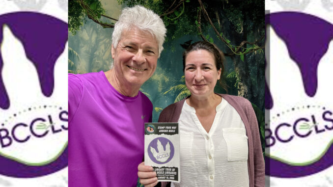Paul Low with Montvale Library Director Giulia Bombace. Courtesy photo.
